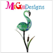 Venta caliente verde Flamingos Glass Lamp Solar Garden Stakes